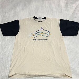 Vintage Myrtle Beach embroidered Dolphin Graphic T-Shirt with Black Sleeves